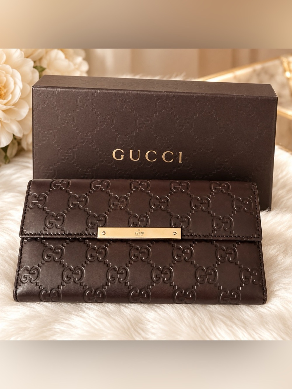 Authentic Gucci Guccissima Brown Leather Continental Wallet